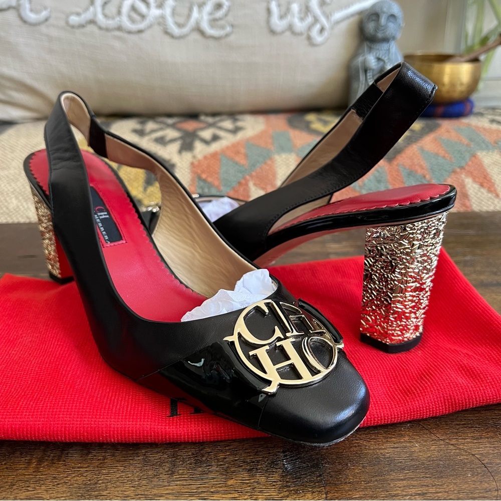 Carolina Herrera Black and Gold Heels